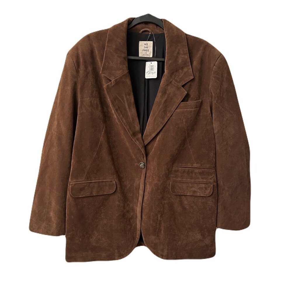 NEW Revolve x We The Free Womens Size Large Paper Cut Brown Faux Suede Blazer - Picture 3 of 11